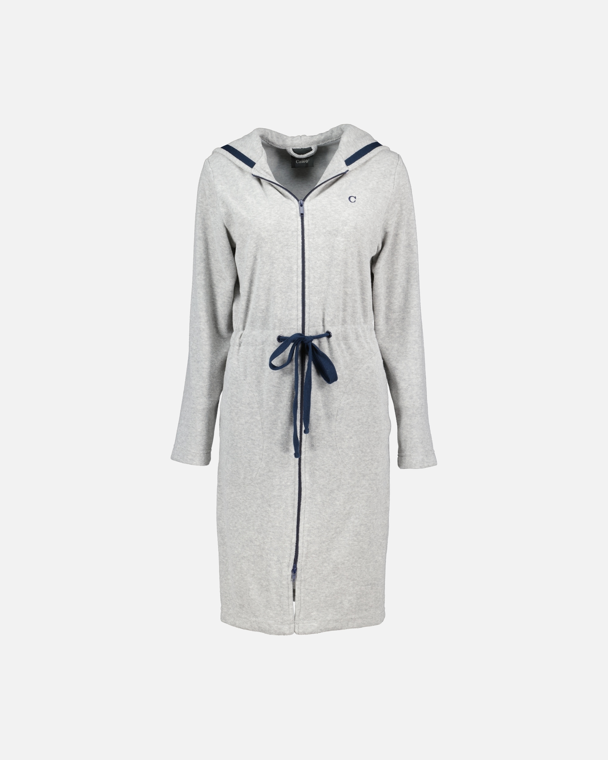 Bademantel für Weiblich Cawö Cawö Bademäntel Damen Kurzmantel mit Kapuze Active 821 grau-melange-navy - 71 L