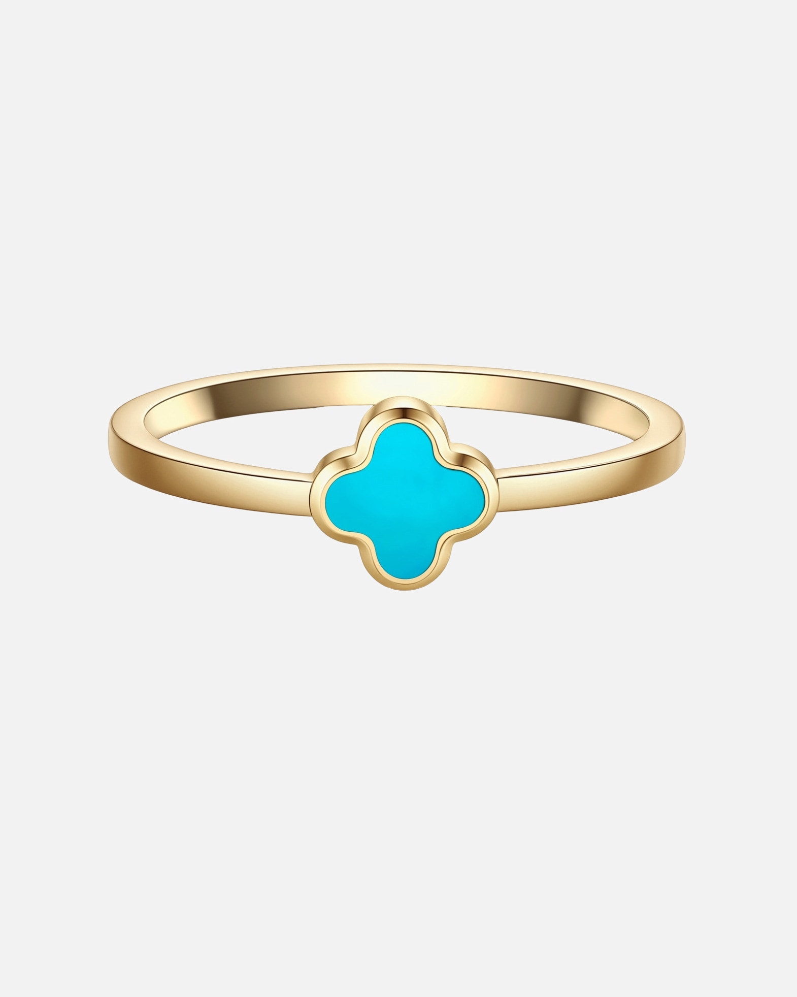Ring für Weiblich Glanzstücke München Ring Kleeblatt aus Edelstahl in gelbgold mit Türkis (synth.) 50