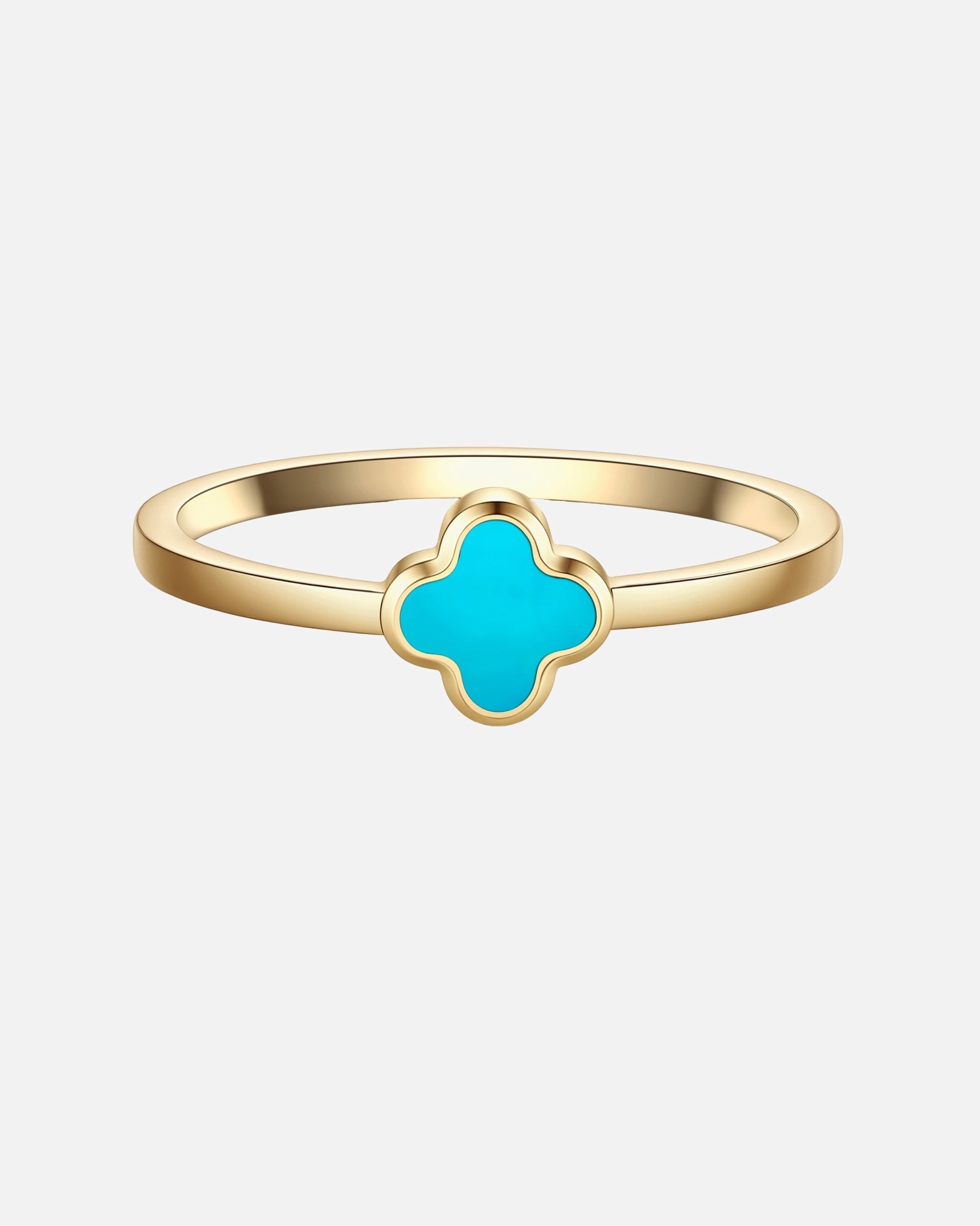 Ring für Weiblich Ring Kleeblatt aus Edelstahl in gelbgold mit Türkis (synth.) 58