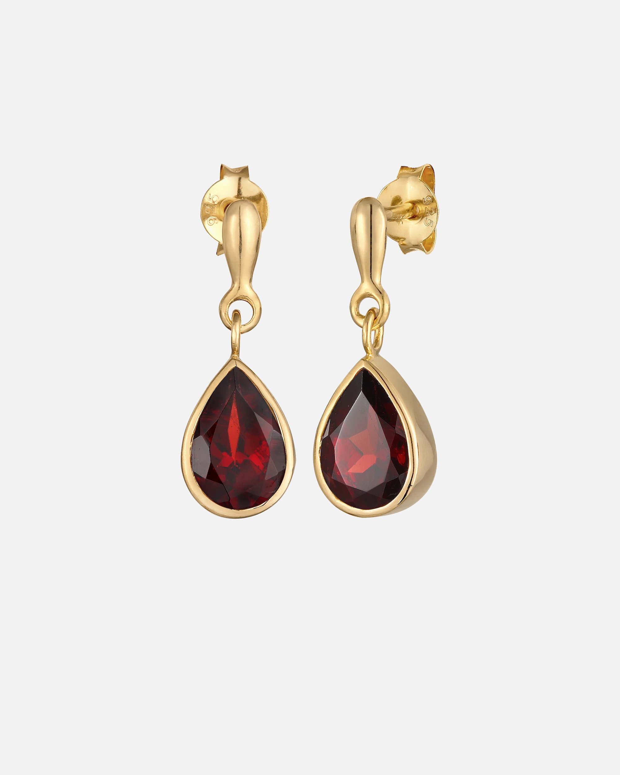 Ohrringe für Weiblich Elli PREMIUM Hänger Tropfen Granat Rot 925 Silber vergoldet 1 Stück