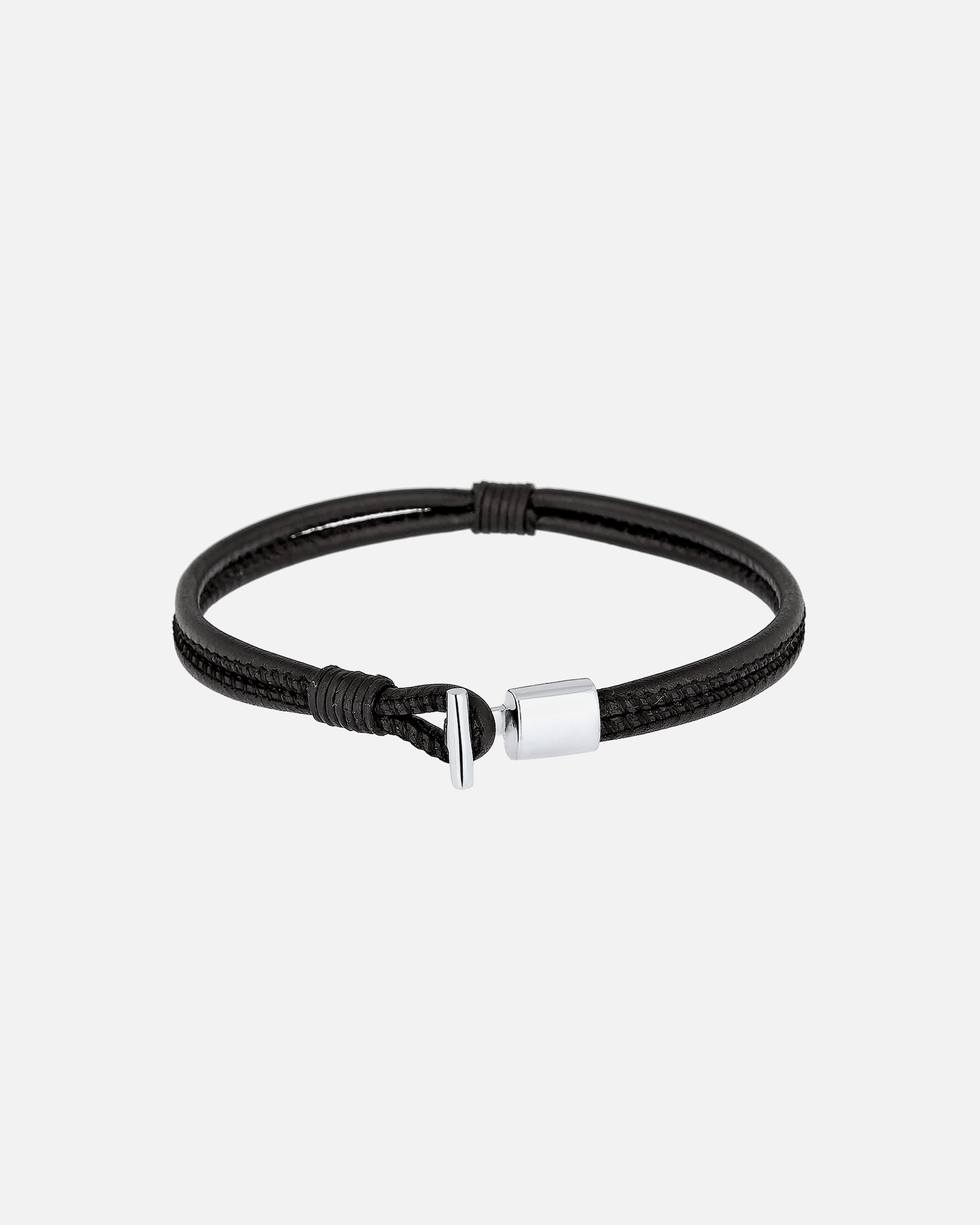 Armband für Männlich KUZZOI Herren Echtleder Knoten Haken Schwarz 925er Silber 1 Stück