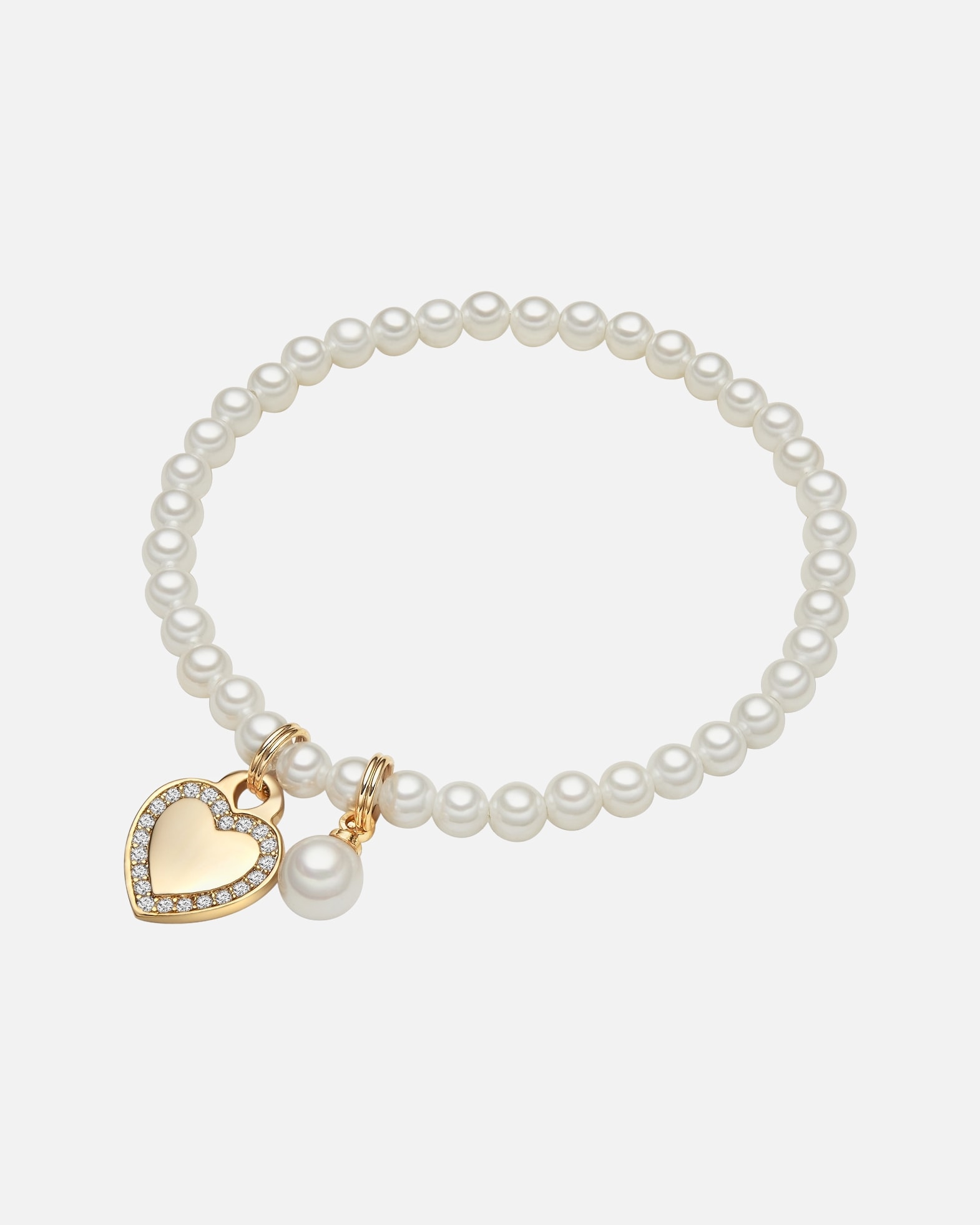 Armband für Weiblich Lulu & Jane Perlen-Armband Herz Messing Zirkonia Muschelkernperle in Gelbgold 1 Stück