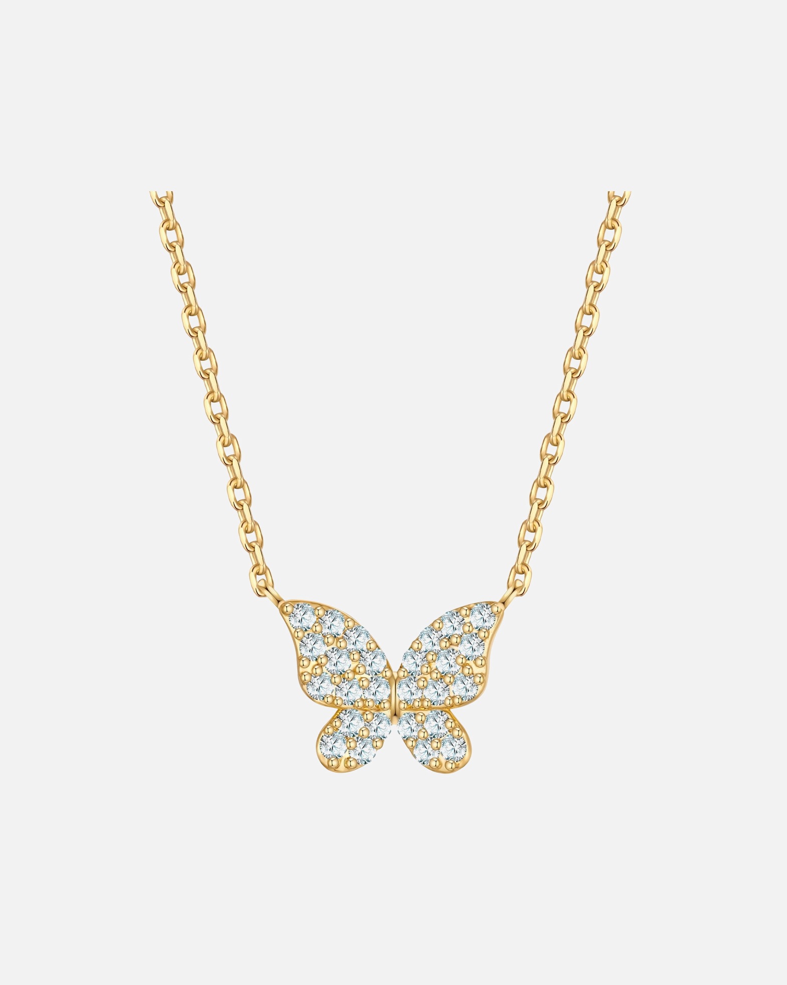Halskette für Weiblich Halskette Schmetterling aus Messing in gelbgold mit Zirkonia 40,0 cm Basiskette + 5,0 cm Verlängerung