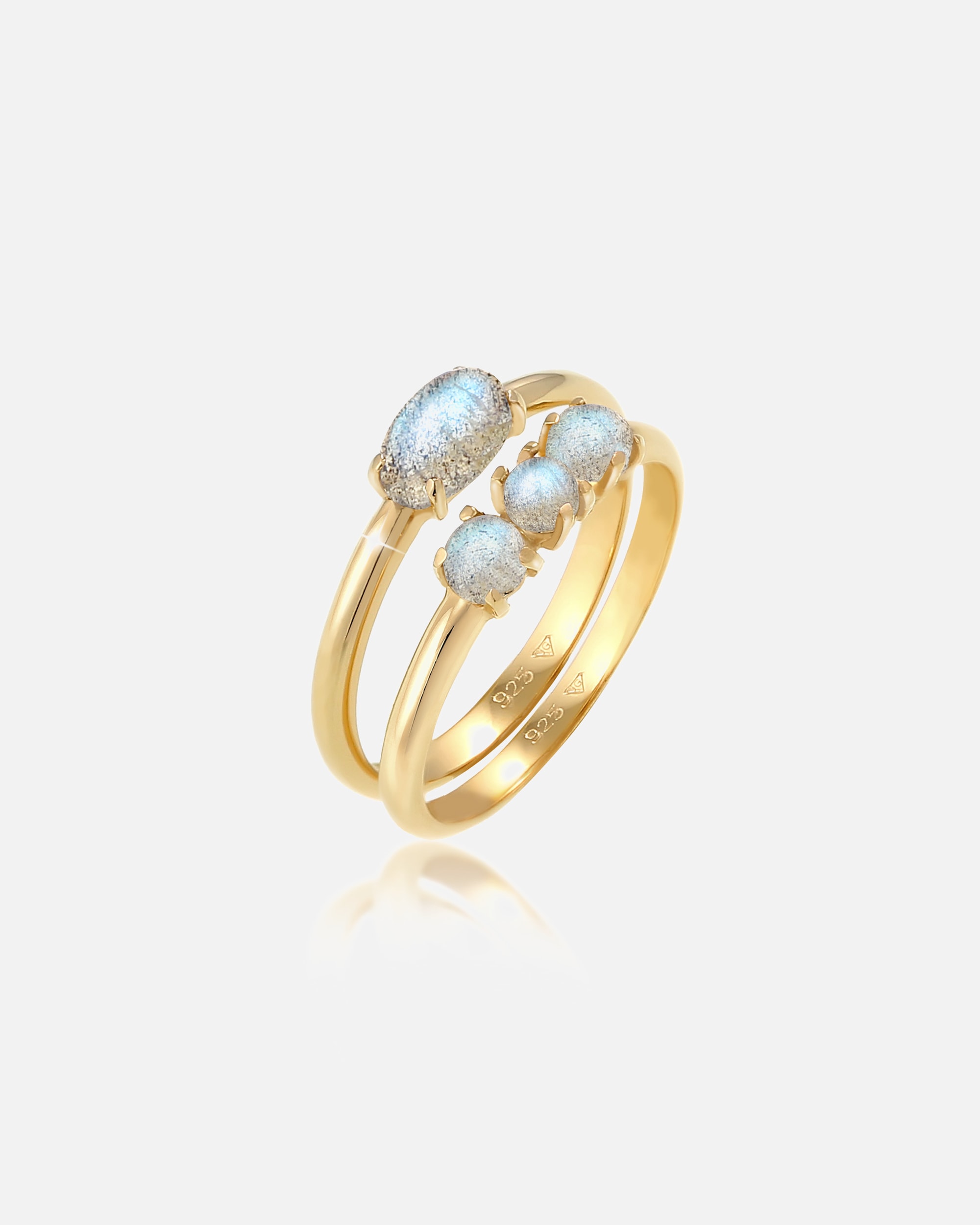 Ring für Weiblich Elli Kombi Labradorit Edelstein 925 Silber vergoldet 52