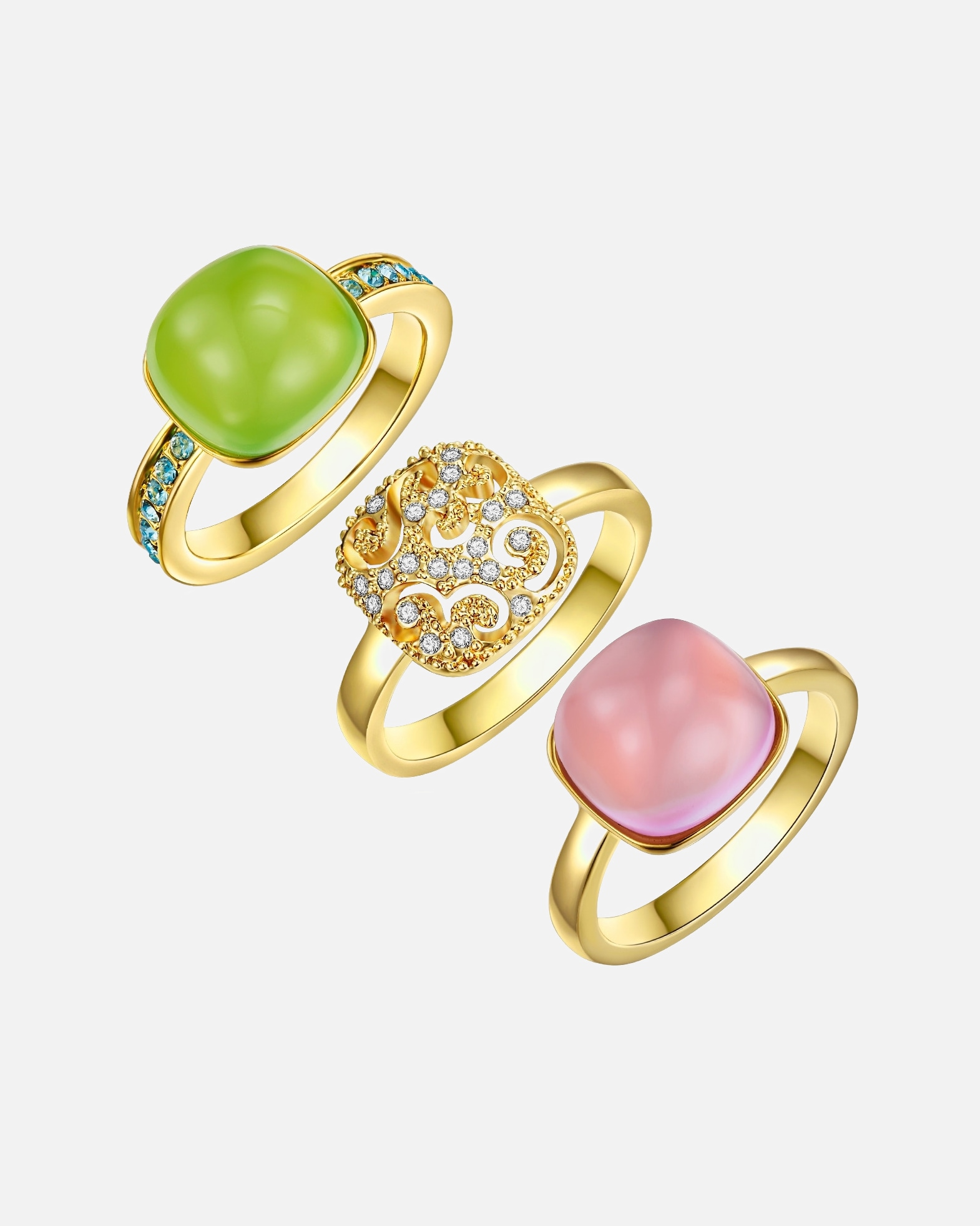 Ring für Weiblich Lulu & Jane 3er Set Ringe verziert mit Kristallen von Swarovski® weiß hellblau 1 Stück
