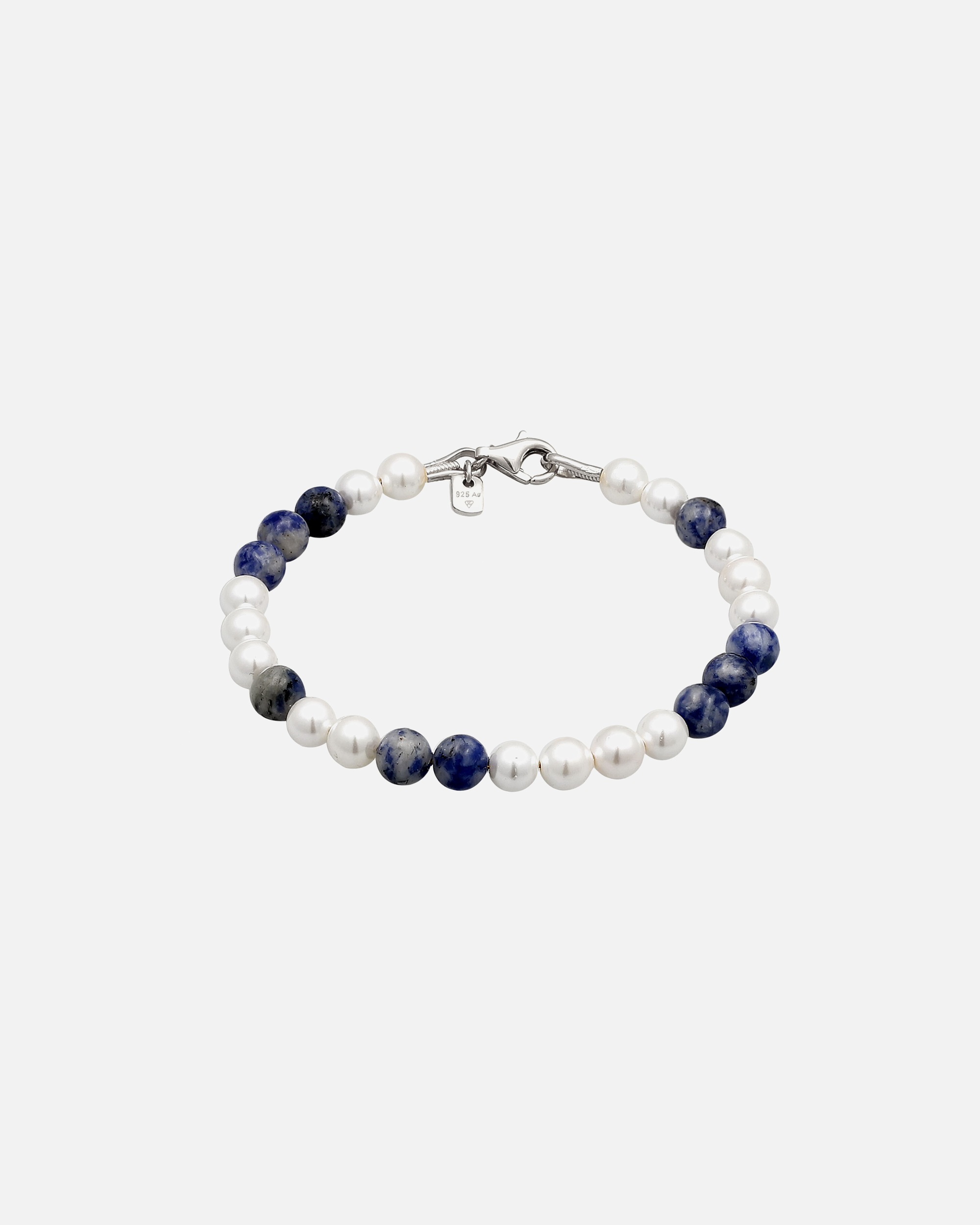 Armband für Männlich KUZZOI Muschelkernperlen Achat Blau 925 Sterling Silber vergoldet 19