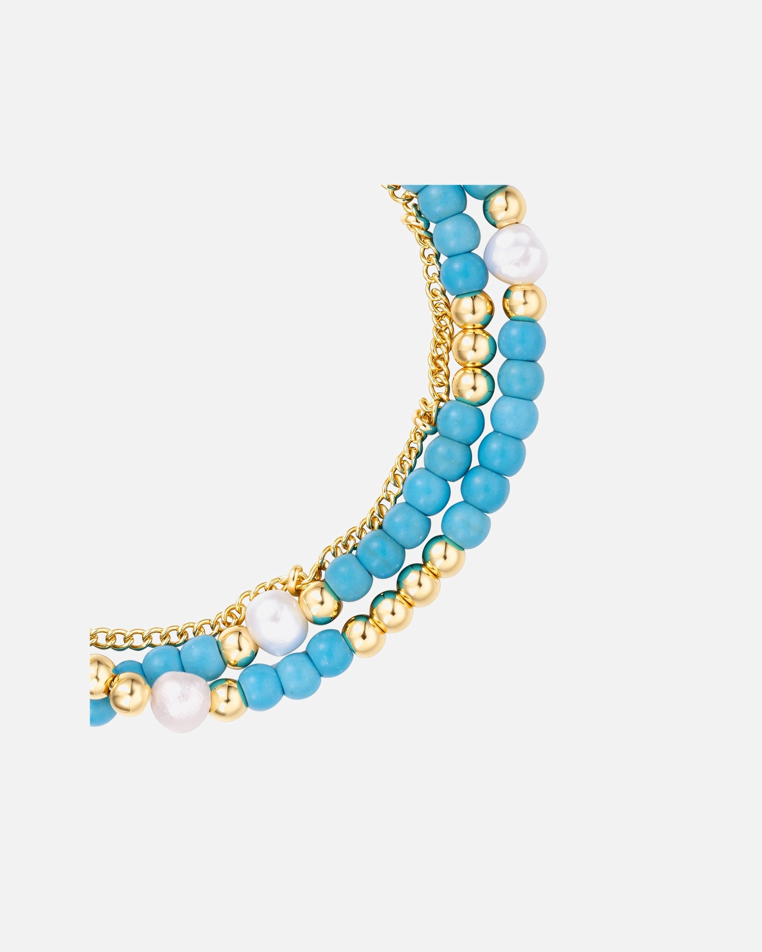 Armband für Weiblich Yokoamii Armband aus Metall-Legierung in gelbgold mit Naturstein und Süßwasser-Zuchtperle 18,0 cm