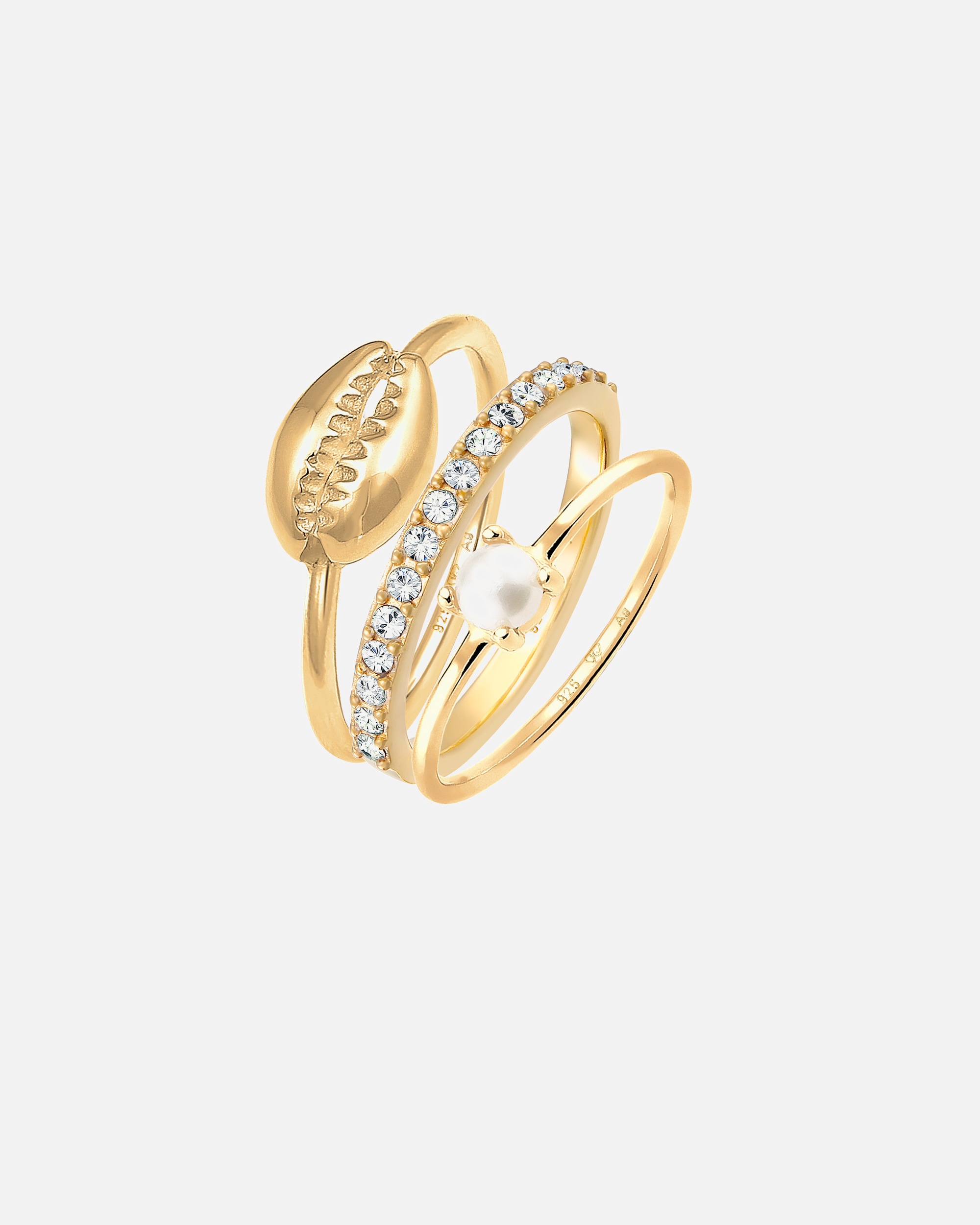 Ring für Weiblich Elli Set Süßwasserperle Kristalle Muschel 925 Silber 52