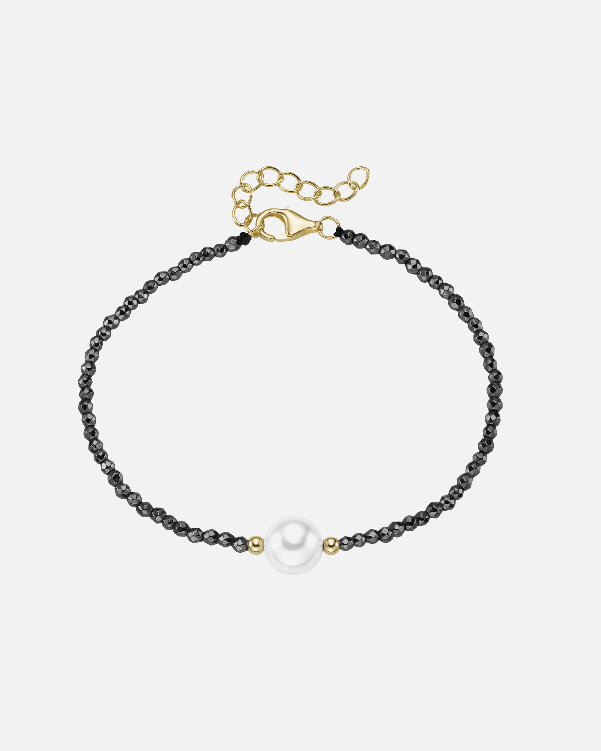 Armband für Unisex Armband mit Hämatit-Kugeln + Muschelkern-Perle, Silber 925 19 cm