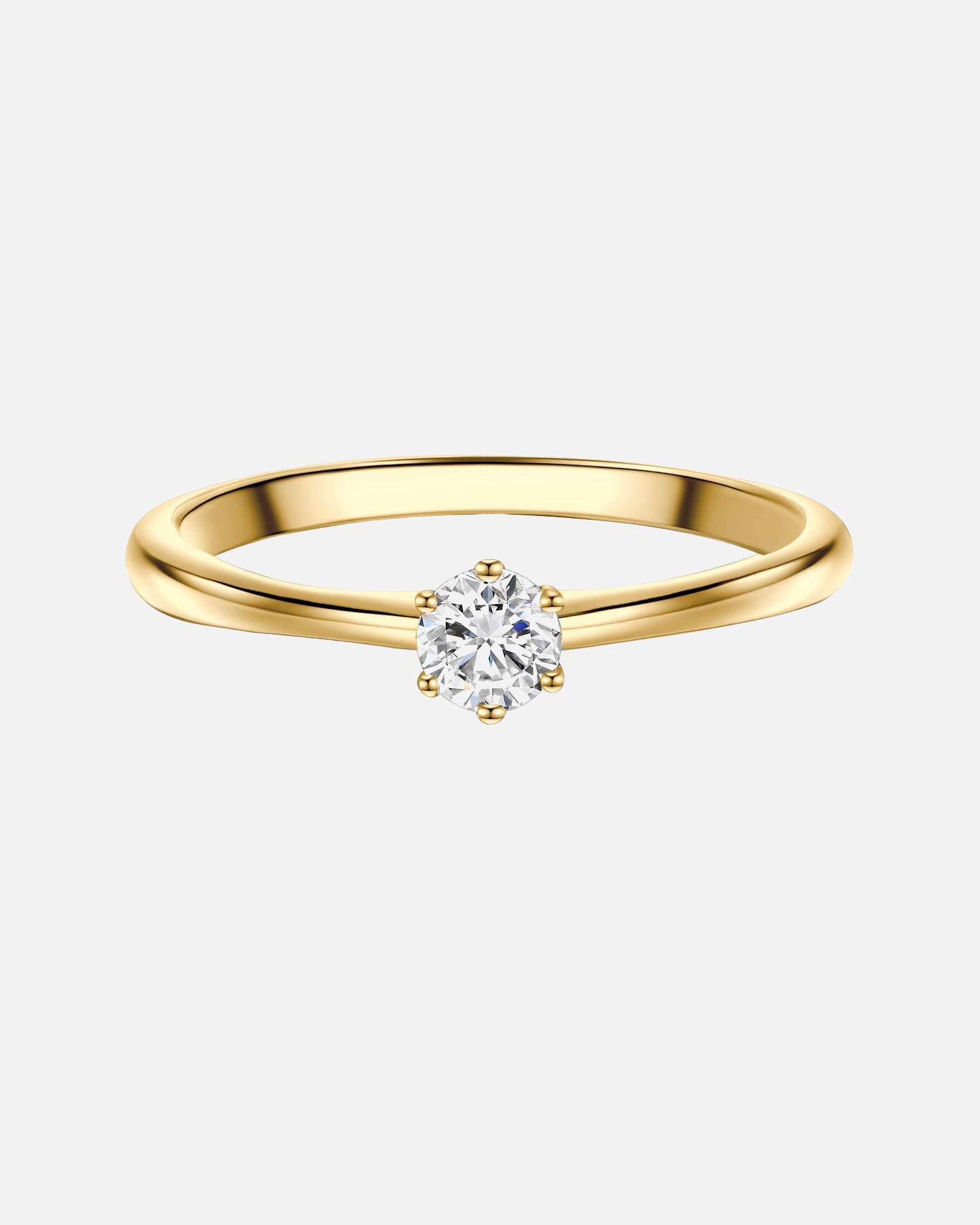 Ring für Weiblich Trilani Solitärring aus Sterling Silber in Gelbgold mit Zirkonia 54