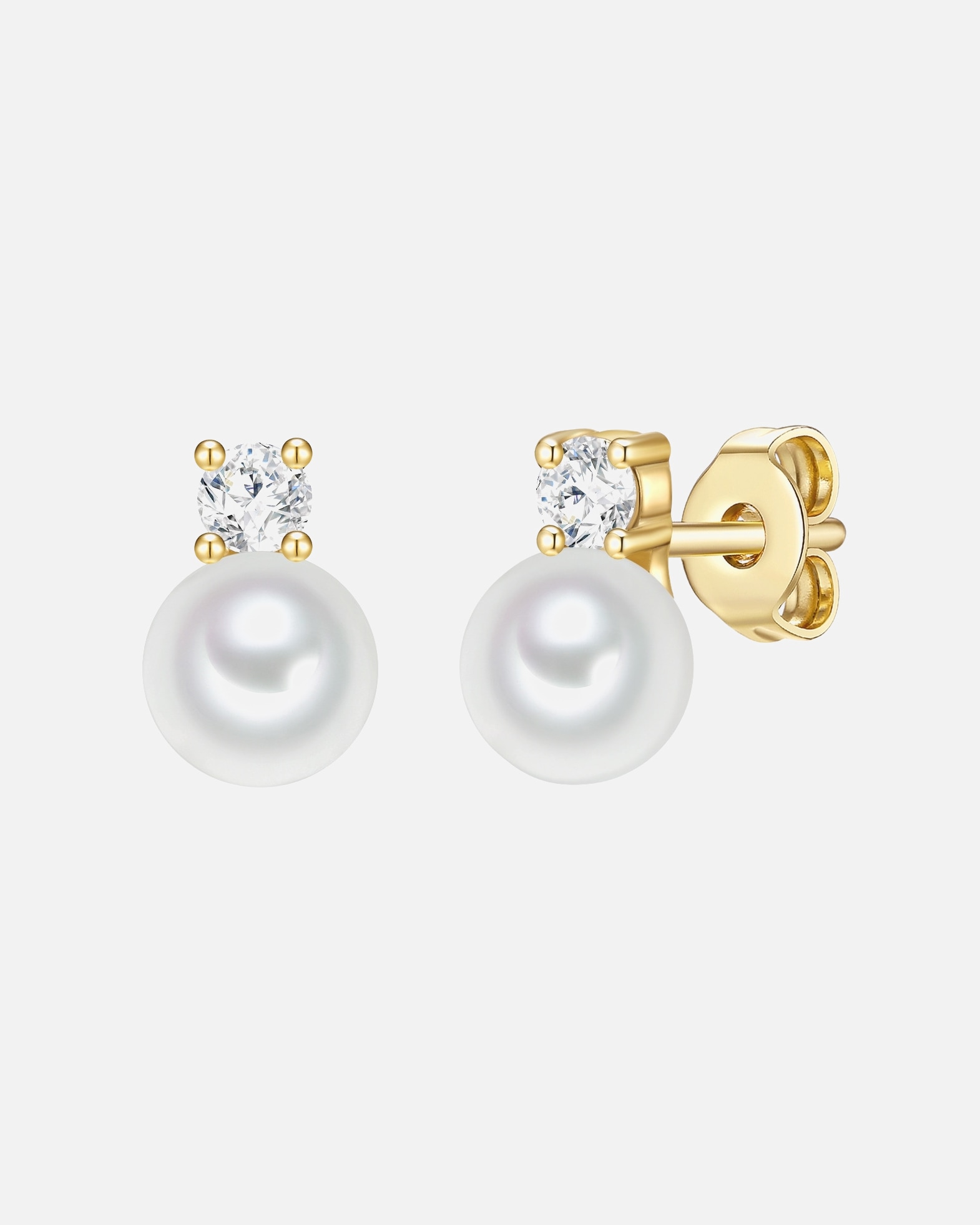 Ohrringe für Weiblich Trilani Ohrstecker aus Sterling Silber in gelbgold mit Zirkonia Süßwasser-Zuchtperle 1 Stück