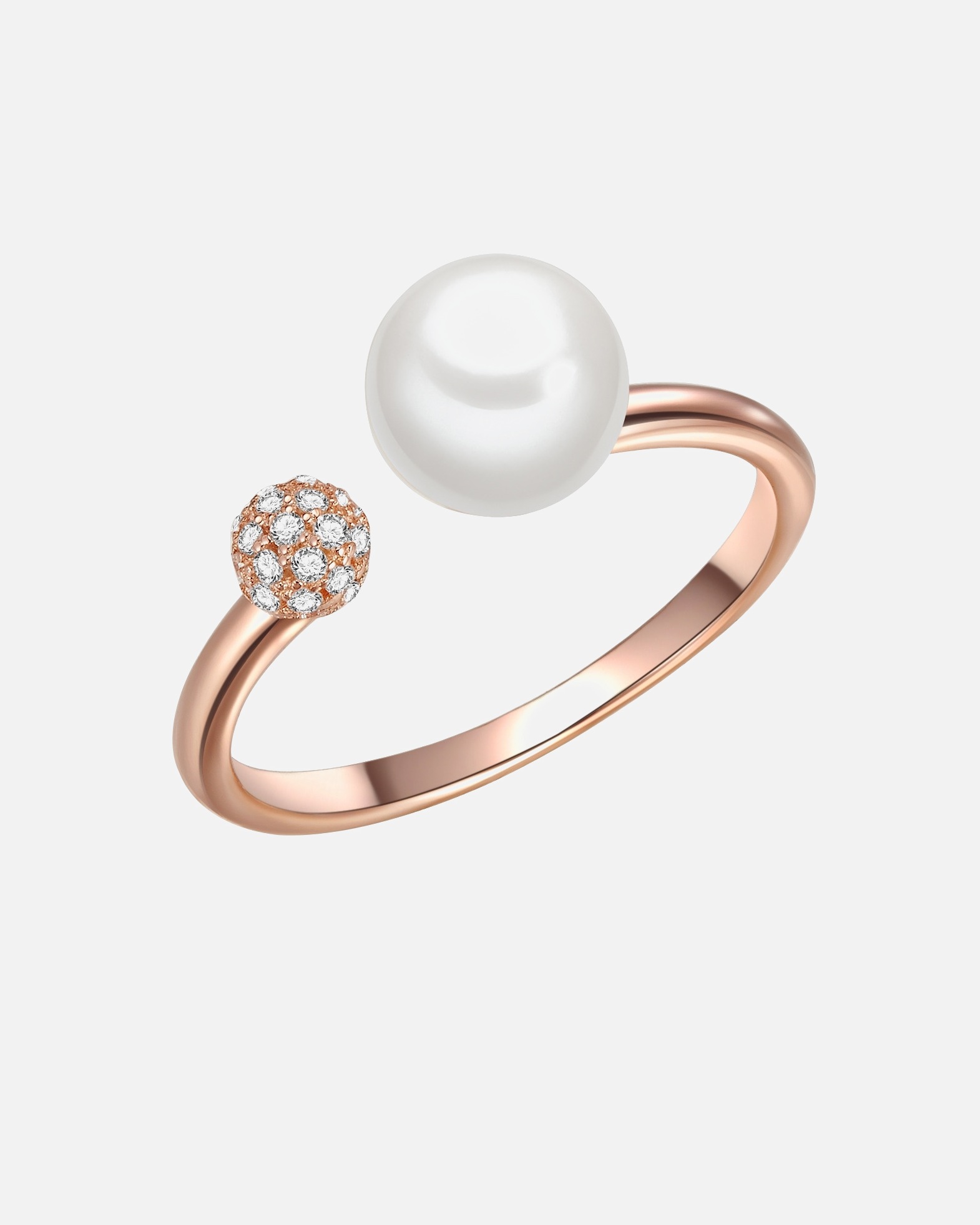 Ring für Weiblich Valero Pearls Ring Sterling Silber Zirkonia Süßwasser-Zuchtperle in Roségold 58