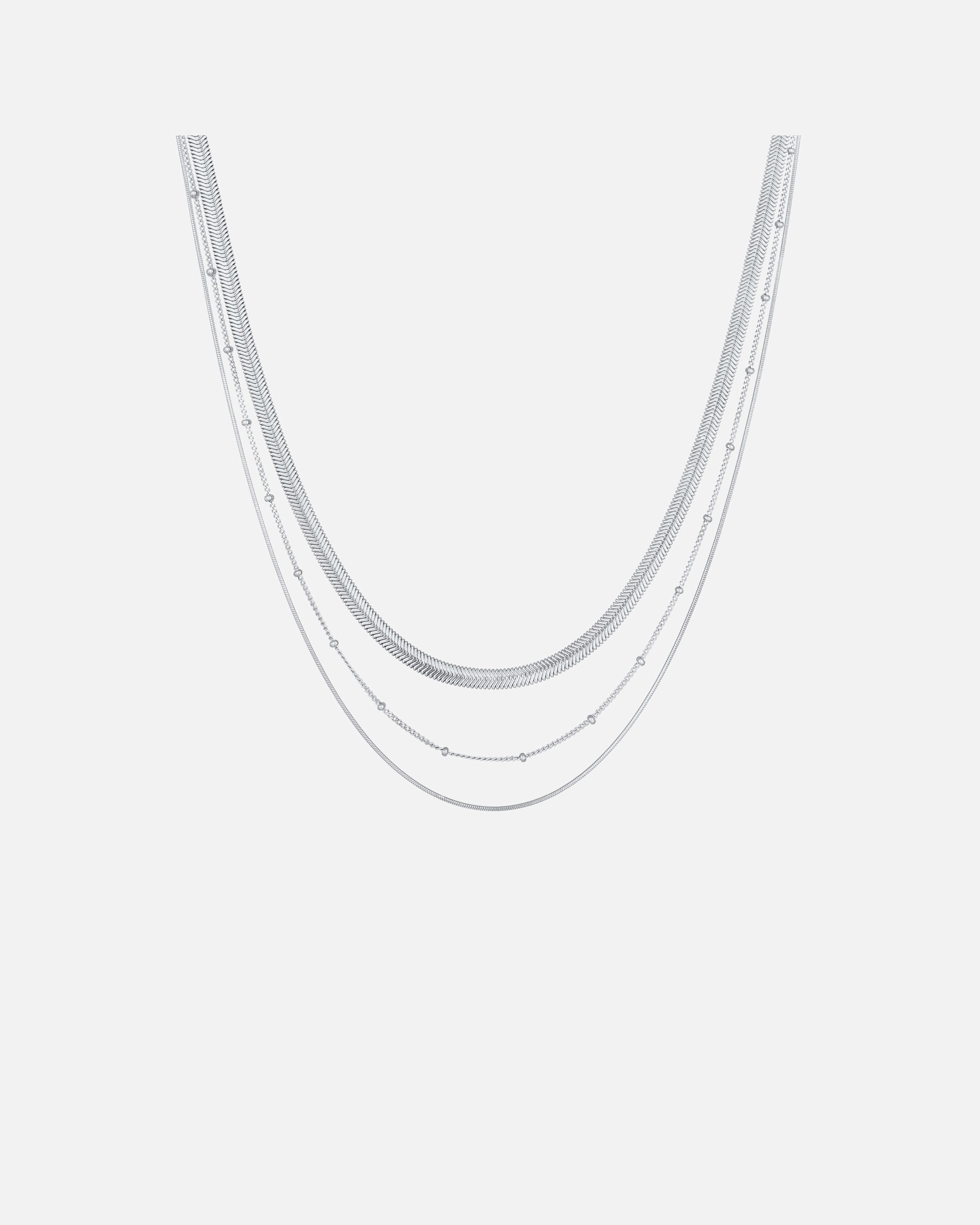 Halskette für Weiblich Elli PREMIUM Layer 3-reihig Flach Rund Kugelkette 925 Silber 1 Stück