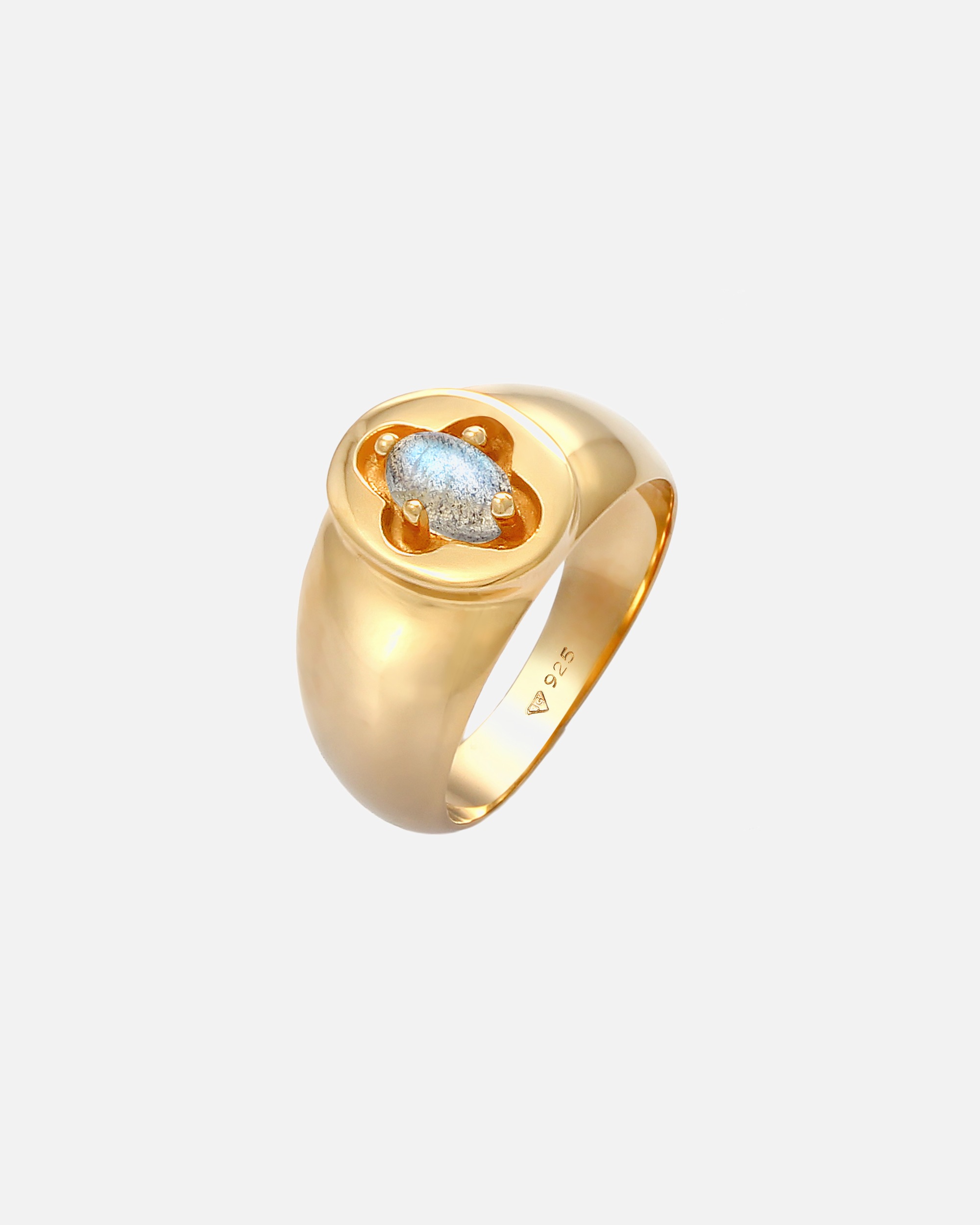 Ring für Weiblich Elli PREMIUM Siegelring Labradorit Kreuz 925 Sterling Silber vergoldet 56