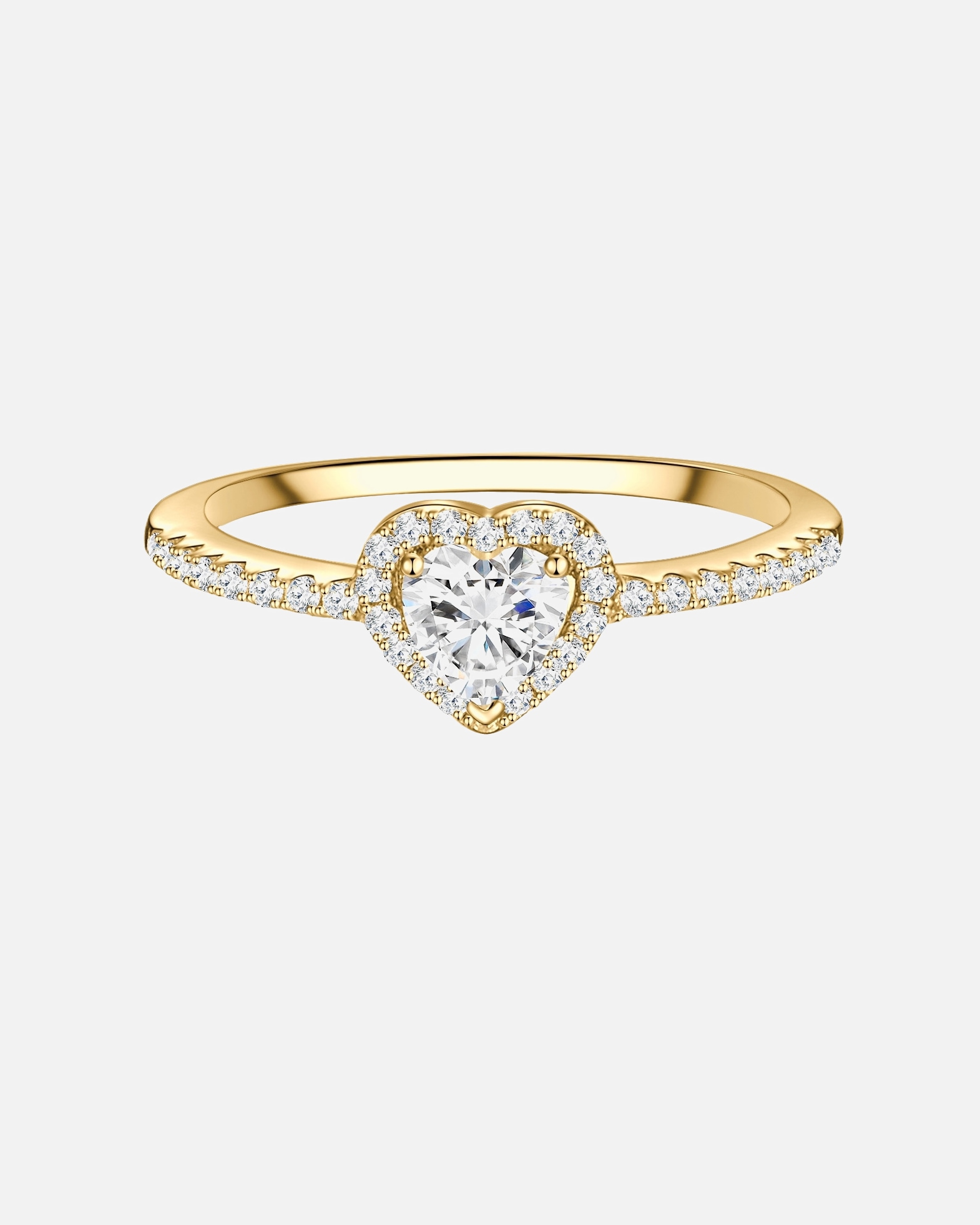 Ring für Weiblich Trilani Ring Herz aus Sterling Silber in Gelbgold mit Zirkonia 52