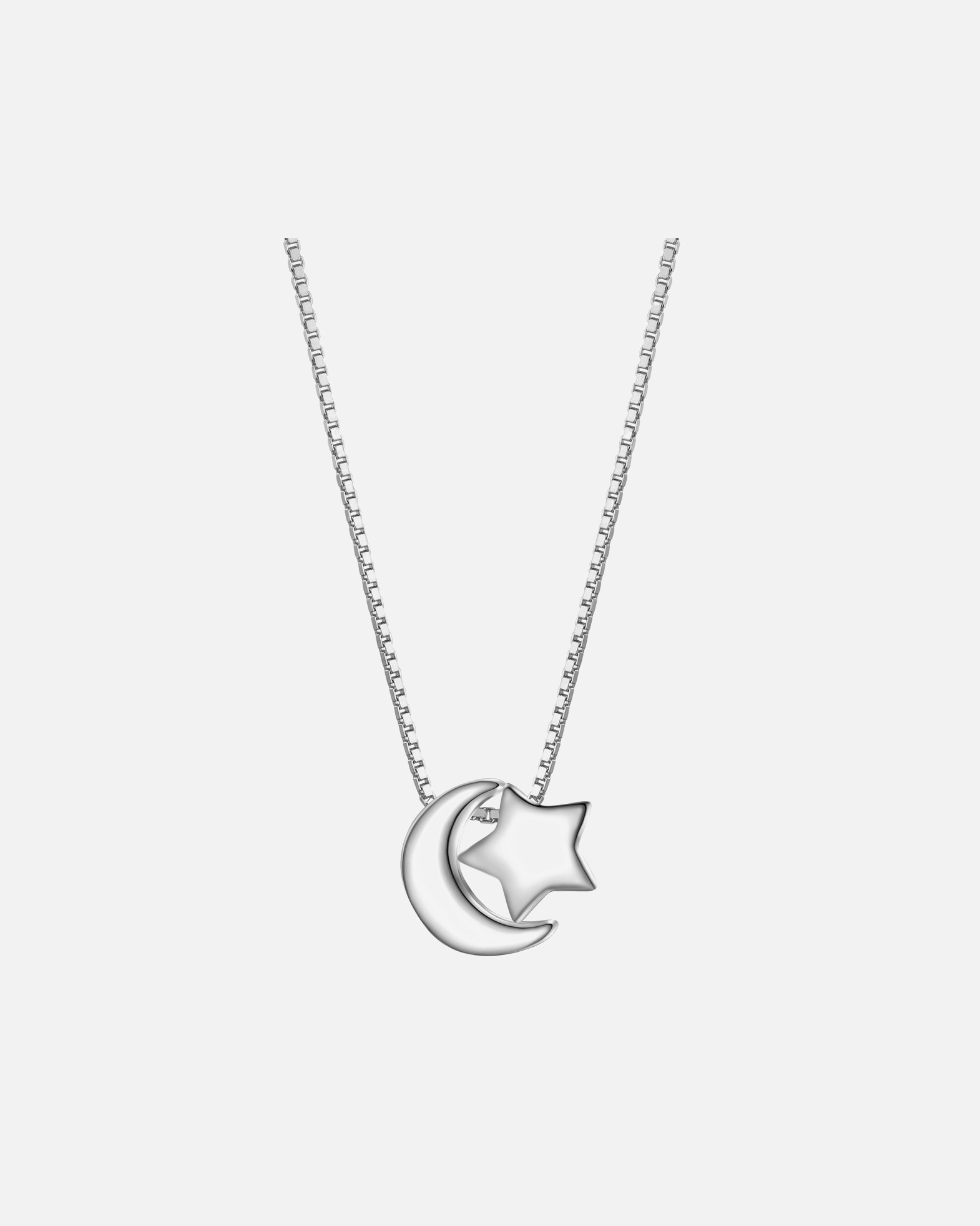 Halskette für Weiblich Halskette Mond/Stern aus Sterling Silber in silber 40,0 cm Basiskette + 5,0 cm Verlängerung