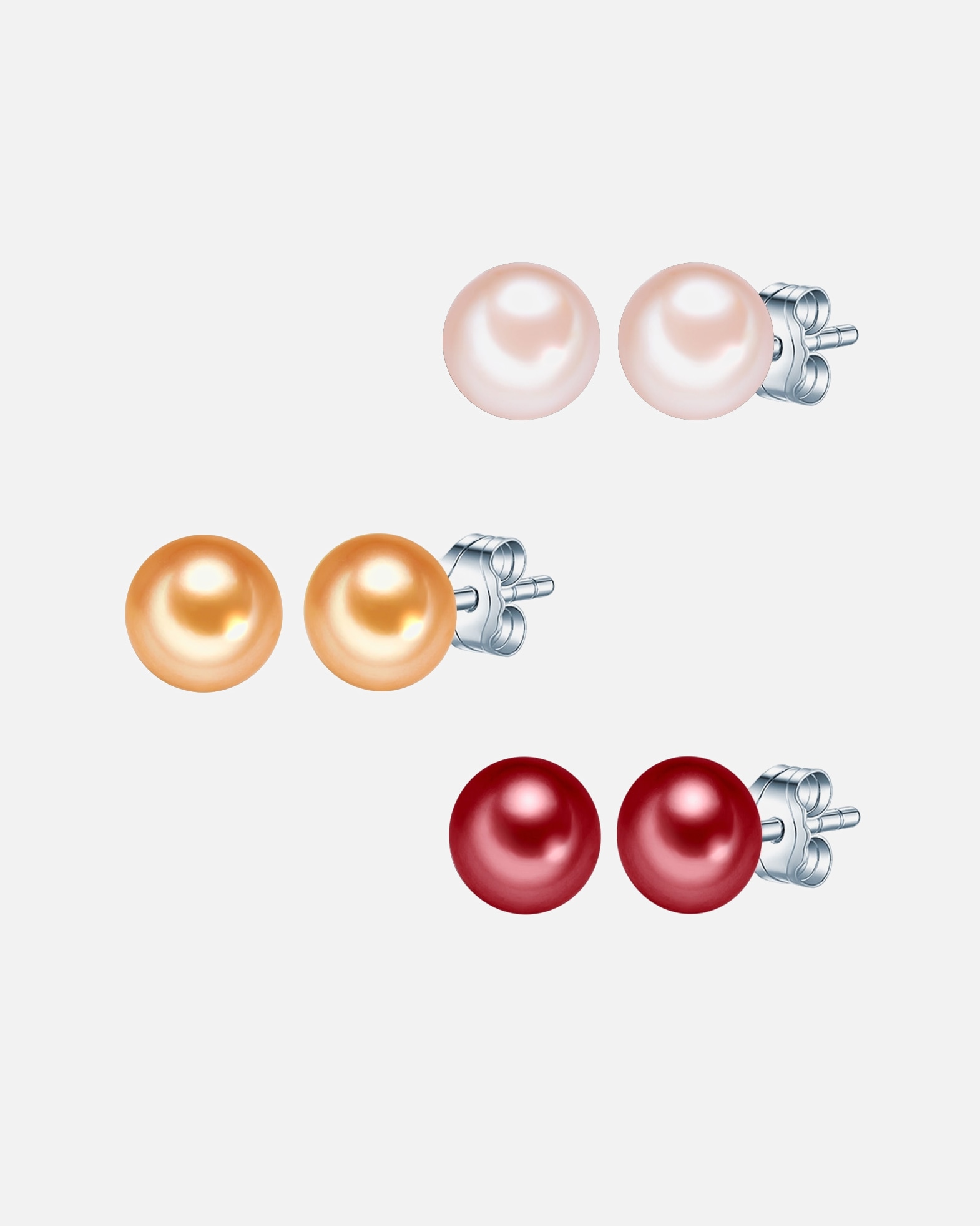 Ohrringe für Weiblich Valero Pearls 3-er Set Ohrstecker Sterling Silber Süßwasser-Zuchtperlen pink rosa orange 1 Stück