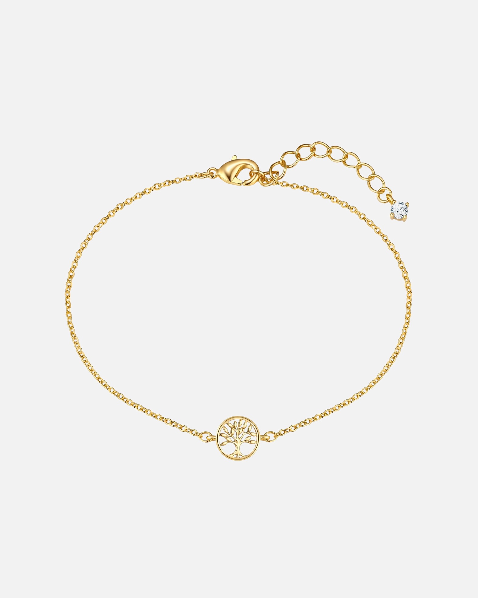 Armband für Weiblich Armband Lebensbaum aus Messing in gelbgold mit Zirkonia 17,0 cm Basislänge + 3,0 cm Verlängerung