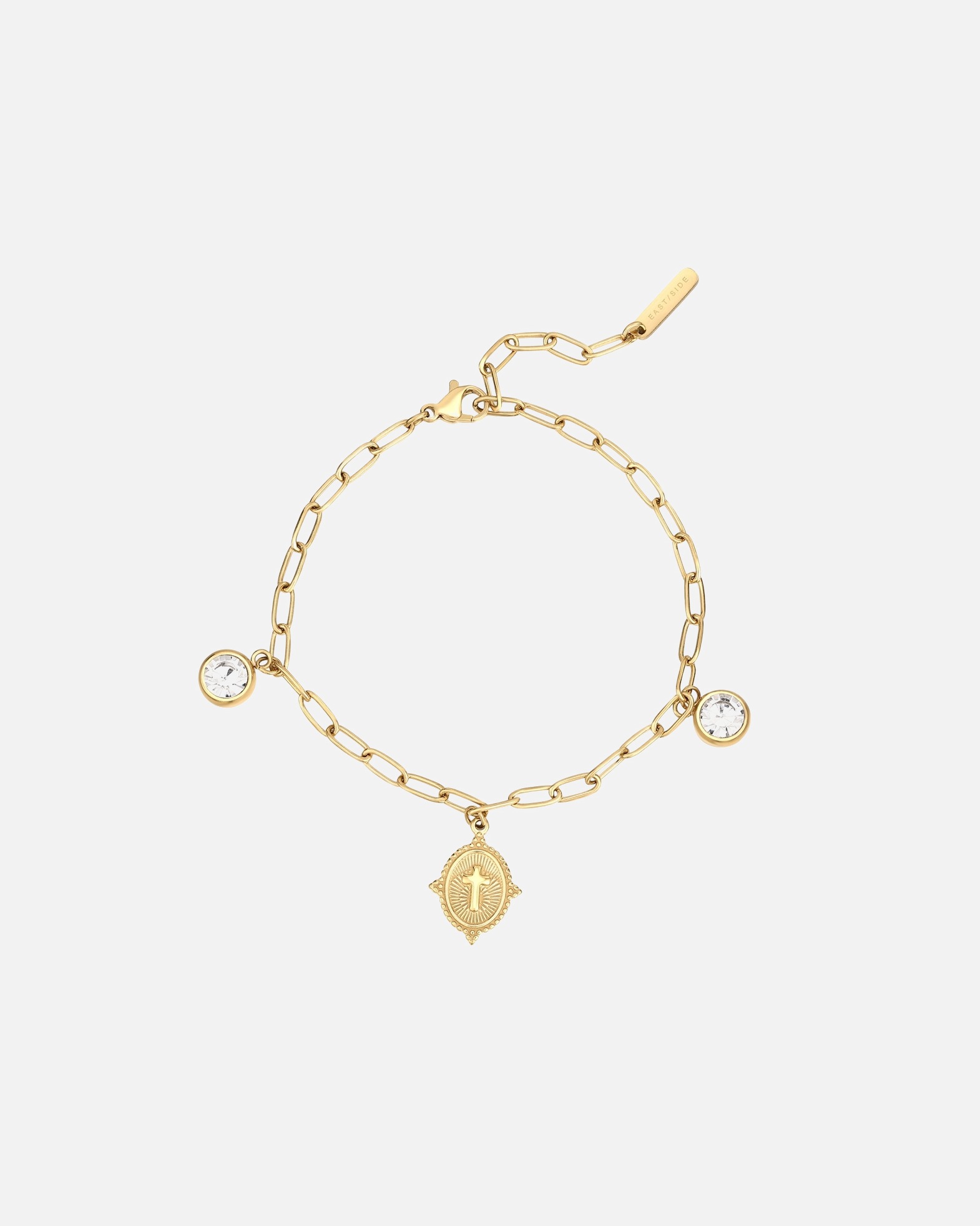 Armband für Weiblich EASTSIDE Armband Kreuz aus Edelstahl in Gelbgold mit Zirkonia 22,0 cm, flexibel einstellbar