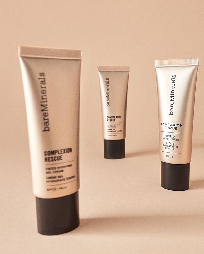BareMinerals Complexion Rescue getönte Feuchtigkeitscreme mit SPF 30 in einer hellbraunen Tube mit schwarzer Kappe, um Hautrötungen zu reduzieren und die Haut zu beruhigen.